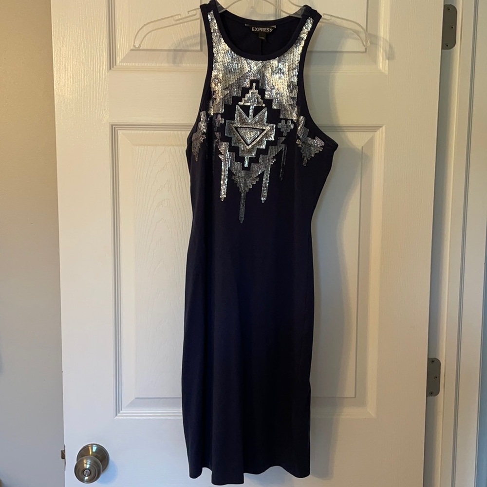 Express navy sequin dress